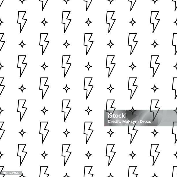 Lightning Flash Pattern Line Lightning Seamless Pattern Simple Outline Style Flash Power Vector ...