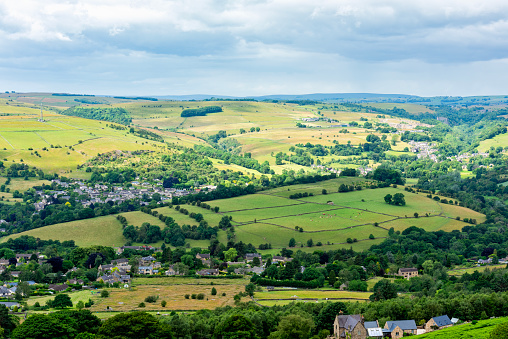 A view across the Peak District from Curbar Edge in Derbyshire, England