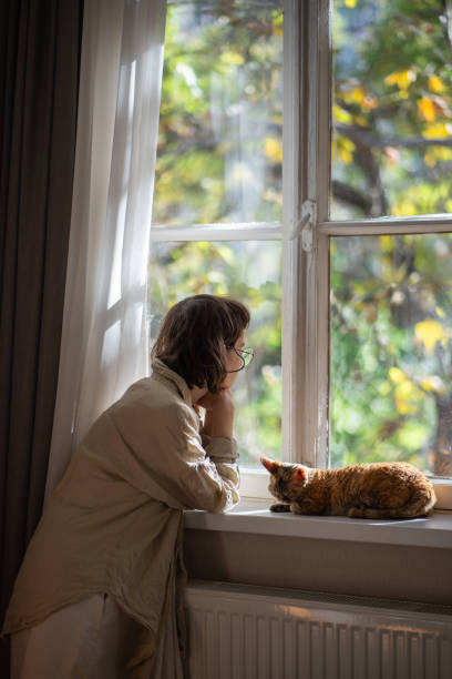 istock Melancholic pet owner looking at window in depression while staying at home in sunny summer day 2075955414