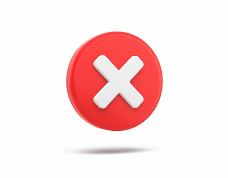 3d render Crossed check mark icon on red circle, Object + Shadow Clipping path