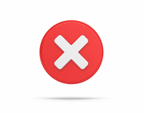 3d render Crossed check mark icon on red circle, Object + Shadow Clipping path