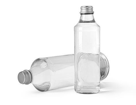 Glass water bottle isolated on white background with clipping path