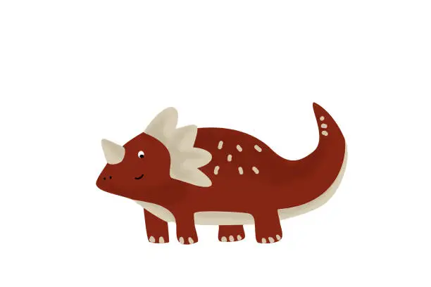Vector illustration of Cute baby dinosaur in terracotta color isolated.