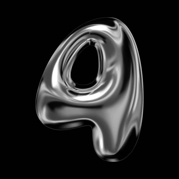 istock Chrome numeral 4 with glossy liquid metal texture, Y2K retro-futuristic vector 2076045019