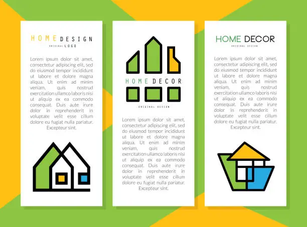 Vector illustration of Home decor design brochure, leaflet template. Eco friendly house construction company banner, card flat vector