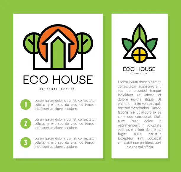 Vector illustration of Eco house brochure, booklet template. Eco friendly home. house construction company business card flat vector