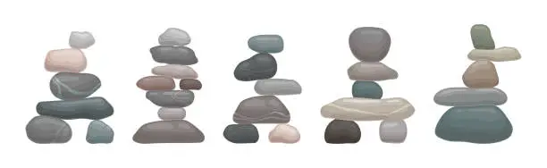 Vector illustration of Smooth Stones and Pebbles Balancing on Each Other Creating Tower Vector Set