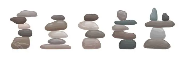 Vector illustration of Smooth Stones and Pebbles Balancing on Each Other Creating Tower Vector Set