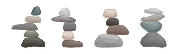 Vector illustration of Smooth Stones and Pebbles Balancing on Each Other Creating Tower Vector Set