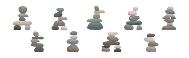 Vector illustration of Smooth Stones and Pebbles Balancing on Each Other Creating Tower Vector Set