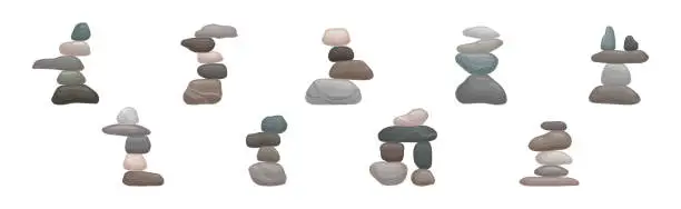 Vector illustration of Smooth Stones and Pebbles Balancing on Each Other Creating Tower Vector Set