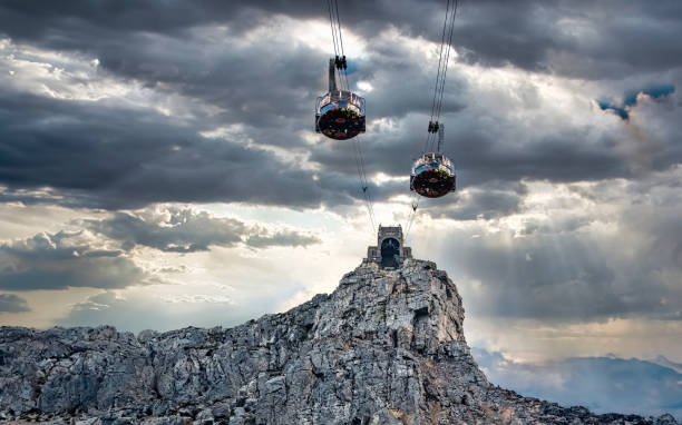 istock Cape Town - Table Mountain aerial cable car with dramatic clouds - Unique perspective from below -Great outdoors adventure and travel holiday destination, Cape Town, South Africa 2076118036