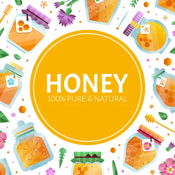 Vector illustration of Honey Design with Pure and Natural Sweet Food from Sugary Nectar Vector Template