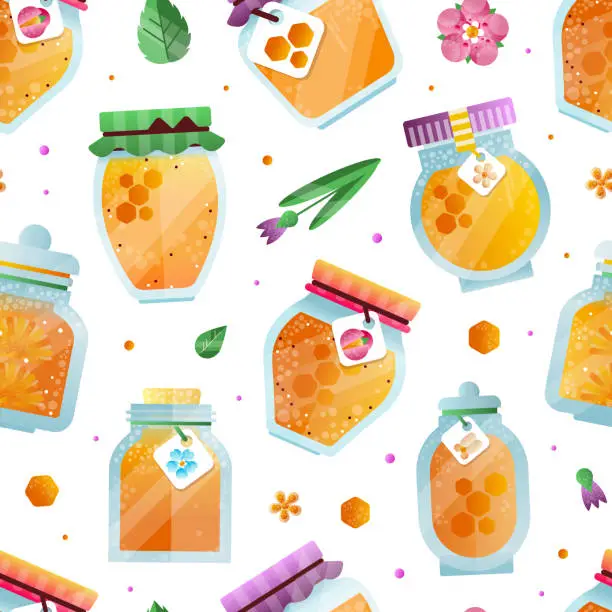 Vector illustration of Honey Seamless Pattern Design with Pure and Natural Sweet Food from Sugary Nectar Vector Template