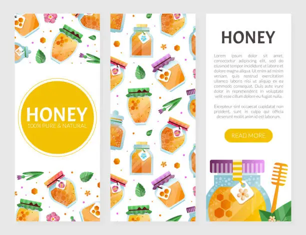 Vector illustration of Honey Design with Pure and Natural Sweet Food from Sugary Nectar Vector Template