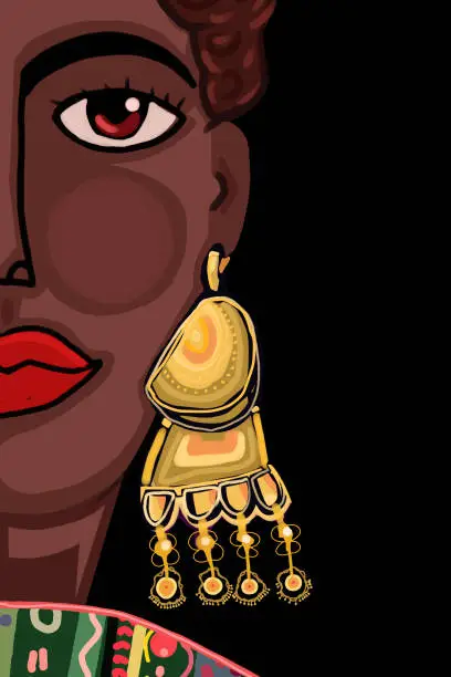 Vector illustration of Beautiful Afro-American woman with earrings