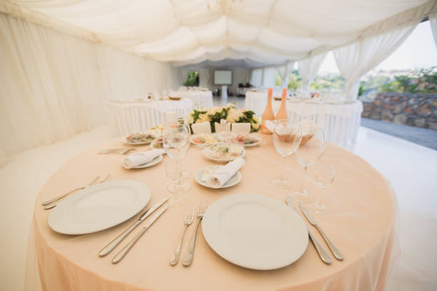 istock Beautiful Banquet hall under a tent for a wedding reception. 2076169440