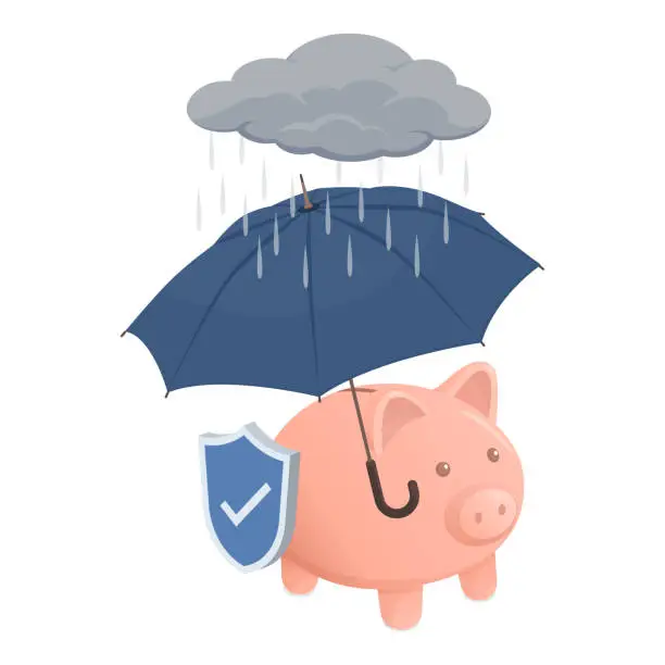 Vector illustration of Piggy bank under an umbrella