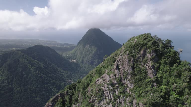 Aerial  of Gros Piton and Petit Piton on St. Lucia from the peak