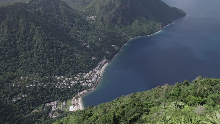 Aerial  of Gros Piton and Petit Piton on St. Lucia from the peak