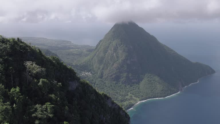 Aerial  of Gros Piton and Petit Piton on St. Lucia from the peak