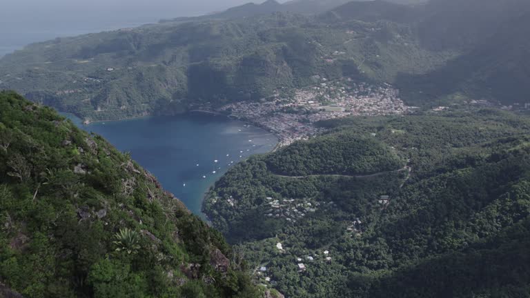 Aerial  of Gros Piton and Petit Piton on St. Lucia from the peak