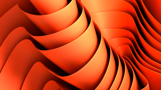 backgrounds of purple curves in a three-dimensional orange rendered image in close-up, front view