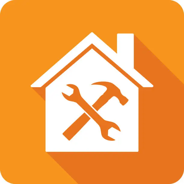 Vector illustration of House Hammer and Wrench Icon Silhouette
