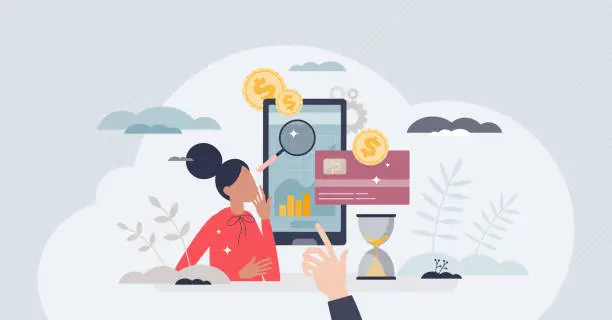 Vector illustration of Fintech app as finance technology software for phone tiny person concept