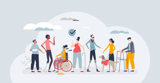 Americans with disabilities act or ADA protection law tiny person concept Americans with disabilities act or ADA protection law tiny person concept. Civil employee discrimination prevention with US state work regulation vector illustration. Condition with limited mobility. human rights act stock illustrations