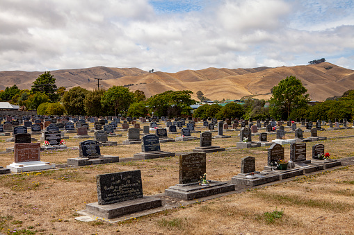 Graves in the central cemetery in Ponta Delgada on the Portuguese Azorean Island San Miguel in the center of the North Atlantic Ocean - no visible names
