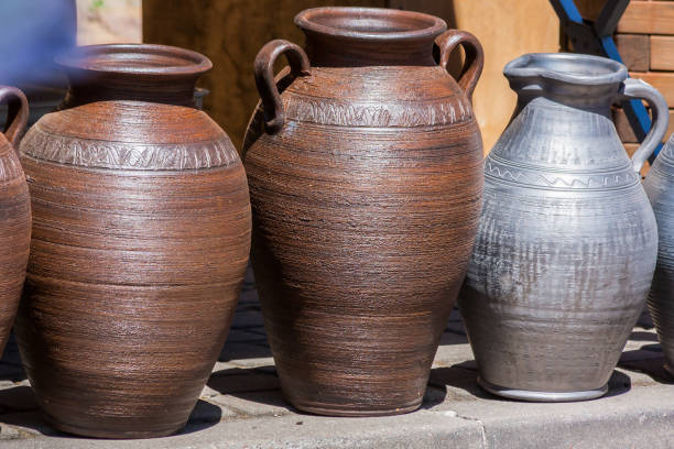 Rural festival, fair, clay handmade vessels, regional folk handicrafts, Poland Podlasie Suprasl