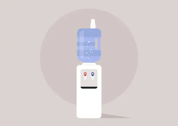 Vector illustration of Office Hydration Station, A tranquil water cooler stands ready against a soft backdrop
