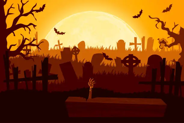 Vector illustration of Happy halloween paper cut style. Concept of cemetery. Vector illustration