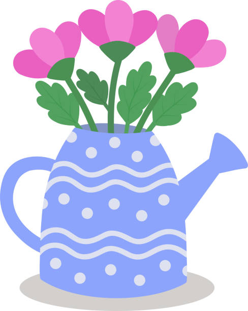 vektorillustration einer gießkanne in form einer vase mit frühlingsblumen, tulpen, gänseblümchen, pfingstrosen. eine anschauliche illustration.  niedliche saisonale illustration einer frühlingsblume für die gartenarbeit, clipart - spray falls stock-grafiken, -clipart, -cartoons und -symbole