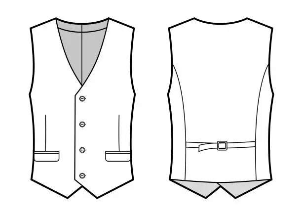 Vector illustration of Single breasted vest waistcoat technical fashion illustration