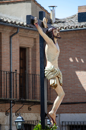 Holy Week Procession, Passage of the Third Word, Crucified Christ, Good Friday, in Tordesillas, Valladolid, Spain - April 15, 2022.