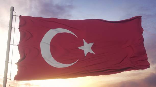 istock Turkey flag waving in the wind, dramatic sky background. 3d illustration 2076340394