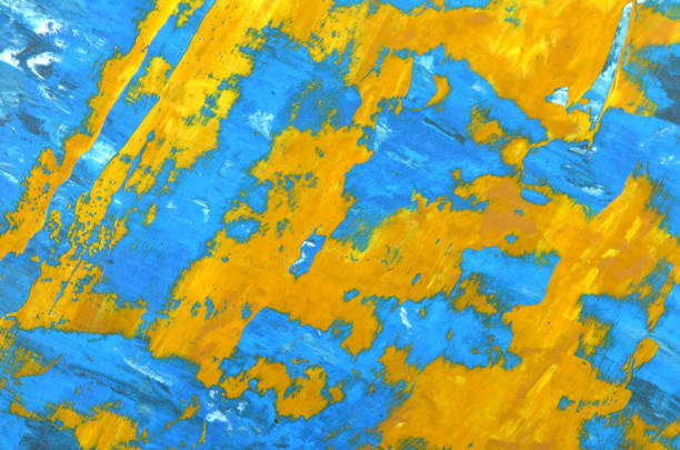 abstract art background in yellow-blue tones with scratches