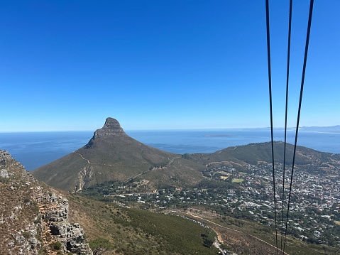 View from the cable car of Table Mountain in Cape Town
