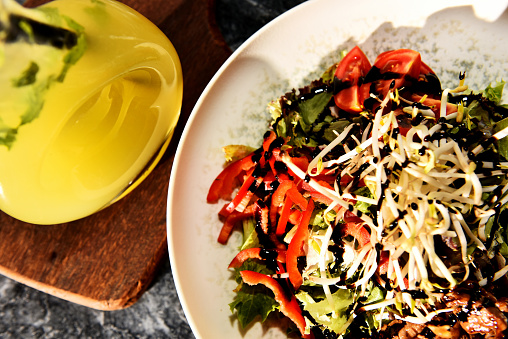 soybean sprouts salad and lemonade