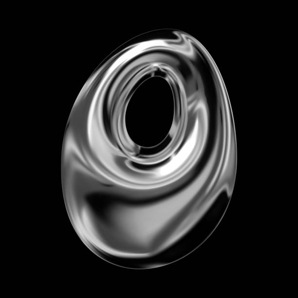 istock Chrome numeral 0 with glossy metallic look, Y2K retro-futuristic vector design 2076350457