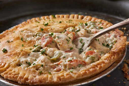 Individual Chicken Pot Pie with Cream Sauce Peas, Carrots and Potatoes