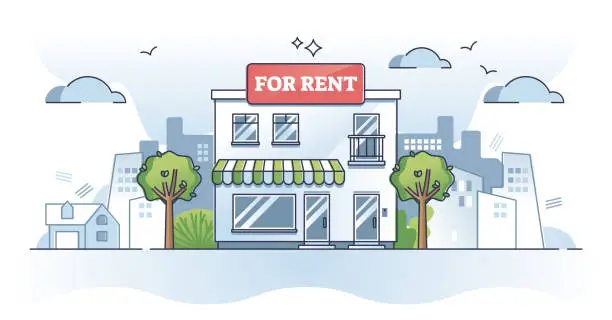 Vector illustration of Commercial property for rent and new business place location outline concept