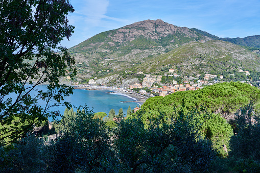 Daytime view of Levanto, one of the five villages in Cinque Terre. Province of La Spezia. Liguria. Italy.