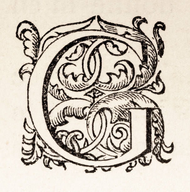 ilustrações de stock, clip art, desenhos animados e ícones de letter g as sixteenth-century medieval initial capital - woodcut letterpress engraving pattern