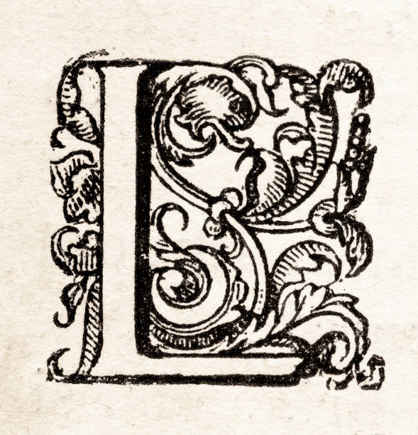 ilustrações, clipart, desenhos animados e ícones de letter l as sixteenth-century medieval initial capital - woodcut letterpress engraving pattern