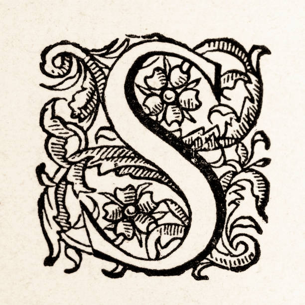 ilustrações de stock, clip art, desenhos animados e ícones de letter s as sixteenth-century medieval initial capital - woodcut letterpress engraving pattern