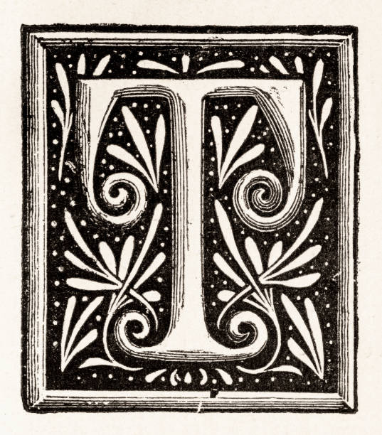 ilustrações de stock, clip art, desenhos animados e ícones de letter t as sixteenth-century medieval initial capital - woodcut letterpress engraving pattern