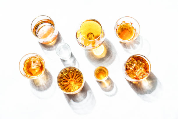 istock Strong alcohol drink. Whisky, rum, tequila, cognac at white background. 2076381815